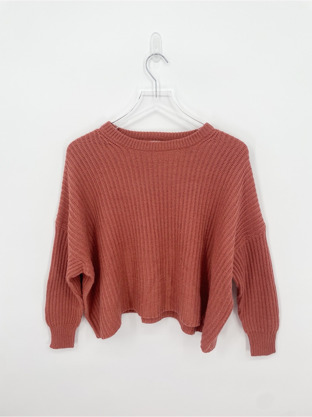 Poof Apparel Burnt Orange Knit Crop Sweater